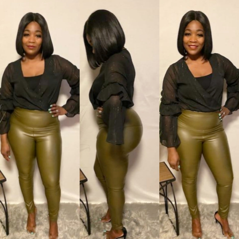 Yasmin (Olive) Leather Pants